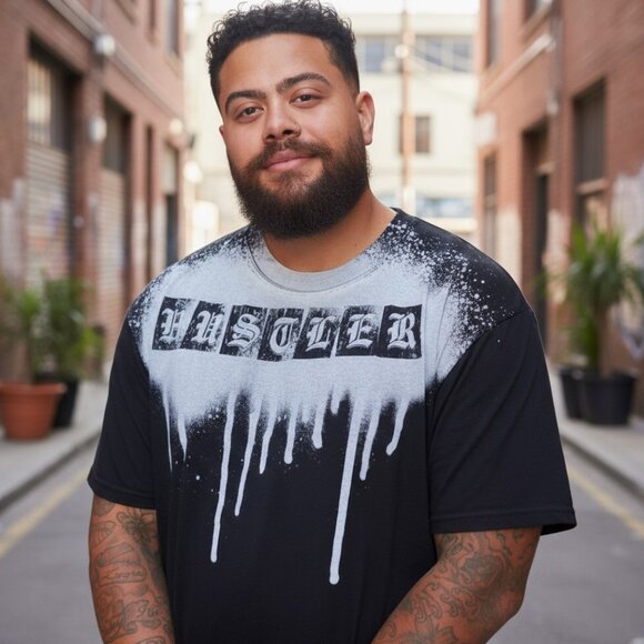 VINTAGE Y2K HUSTLER BRAND Old School Tee 2X XXL Grafitti Paint Drip Hip Hop - Picture 13 of 13